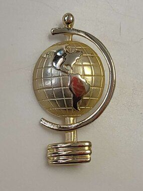 AJC Vintage Gold Globe Lapel Pin Brooch